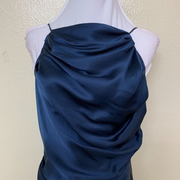 Amanda Uprichard GEORGINA Midi Satin Silk Ruched Dress MEDIUM in INK BLUE $277 - Picture 5 of 10